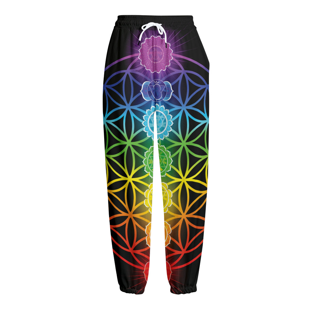 Seven Chakras Flower Of Life Print Fleece Lined Knit Pants