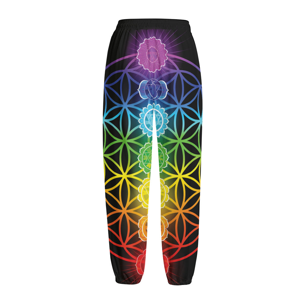 Seven Chakras Flower Of Life Print Fleece Lined Knit Pants