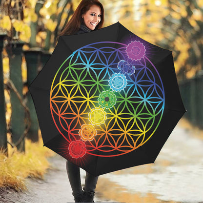 Seven Chakras Flower Of Life Print Foldable Umbrella