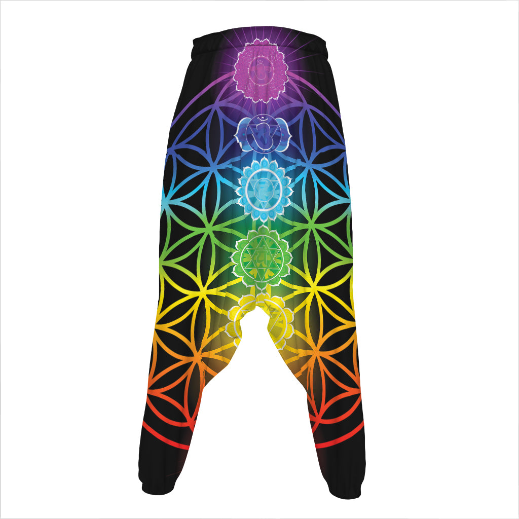 Seven Chakras Flower Of Life Print Hammer Pants