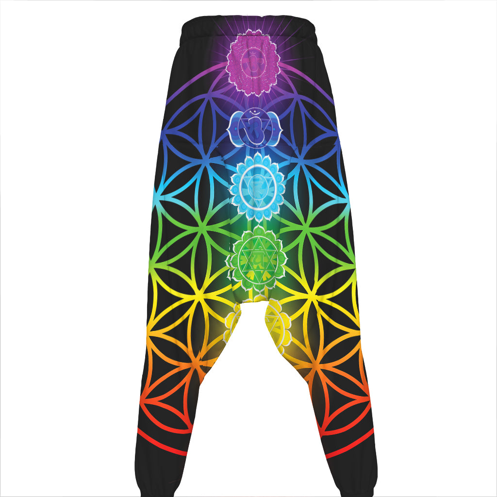 Seven Chakras Flower Of Life Print Hammer Pants