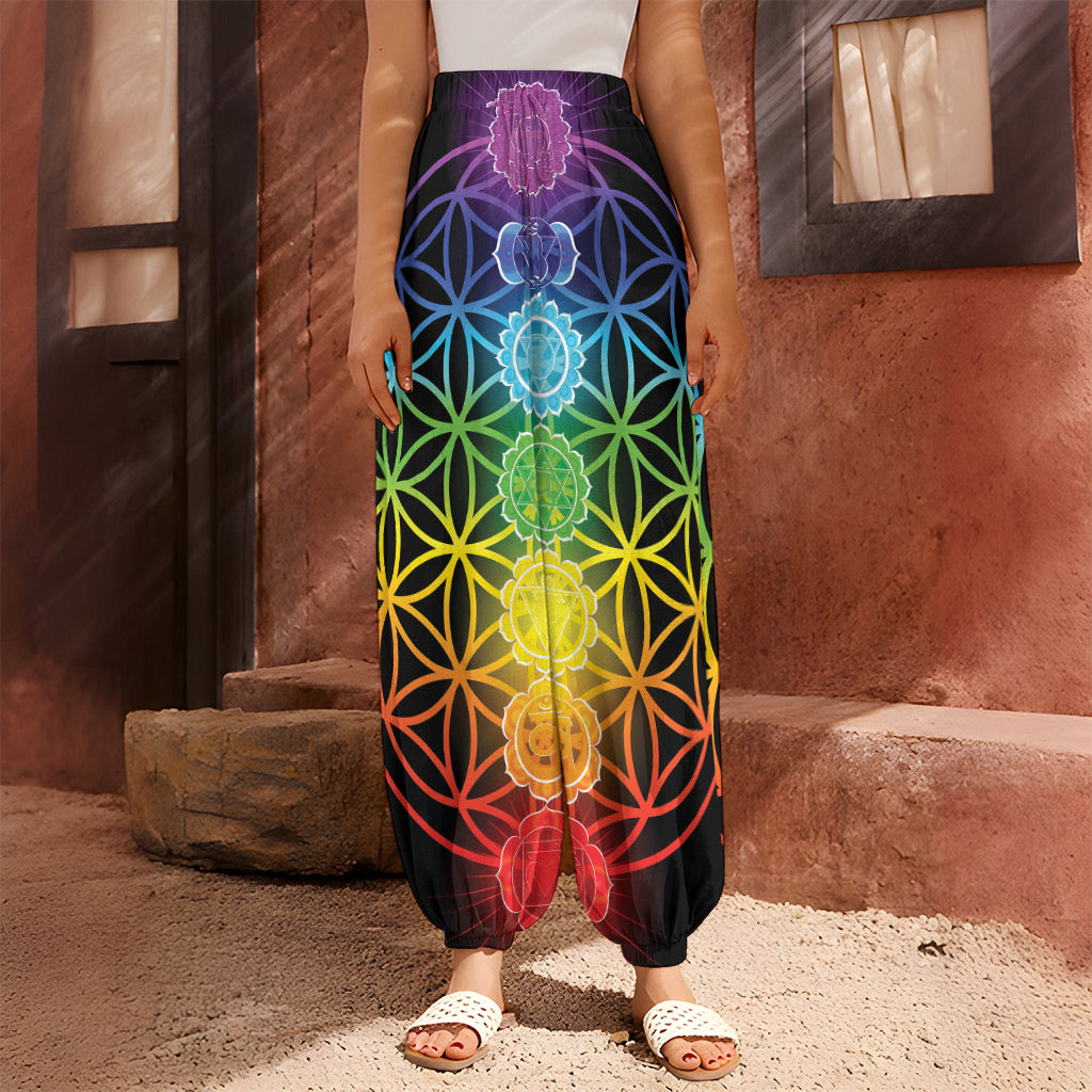 Seven Chakras Flower Of Life Print Harem Pants