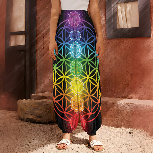 Seven Chakras Flower Of Life Print Harem Pants