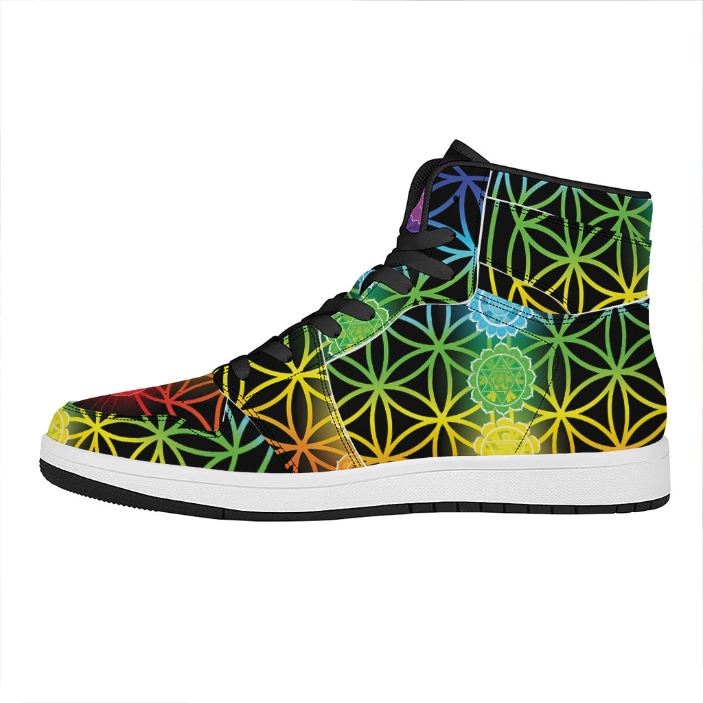 Seven Chakras Flower Of Life Print High Top Leather Sneakers