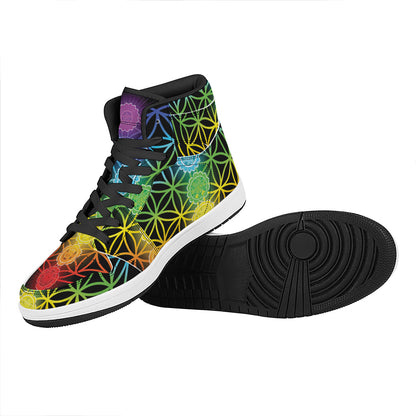 Seven Chakras Flower Of Life Print High Top Leather Sneakers