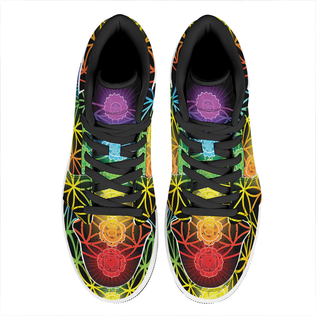 Seven Chakras Flower Of Life Print High Top Leather Sneakers