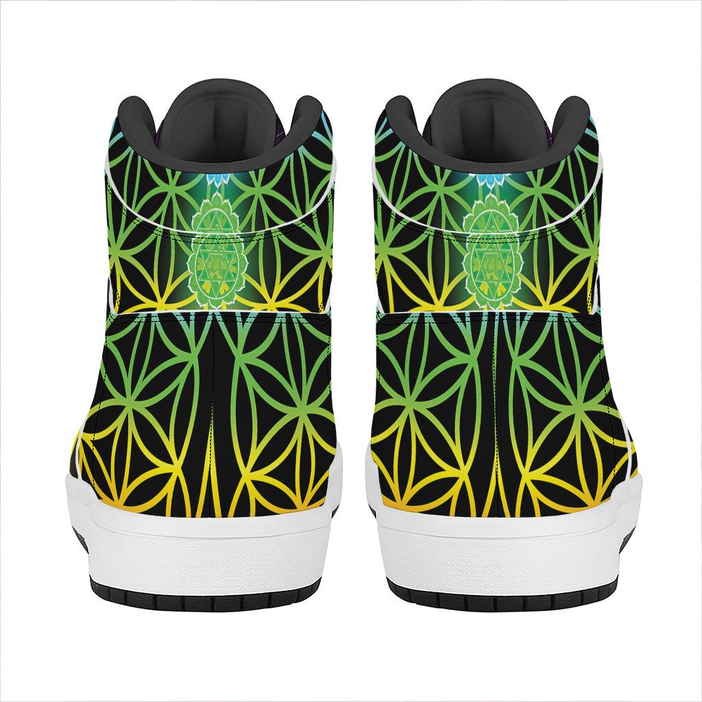 Seven Chakras Flower Of Life Print High Top Leather Sneakers