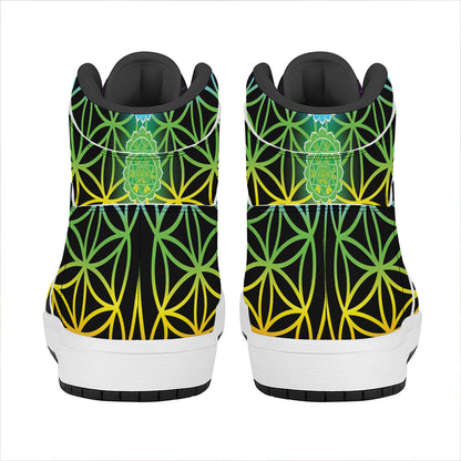 Seven Chakras Flower Of Life Print High Top Leather Sneakers