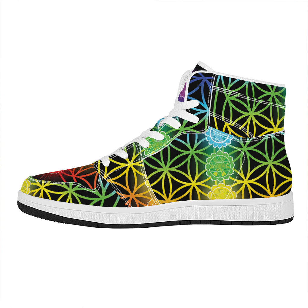Seven Chakras Flower Of Life Print High Top Leather Sneakers