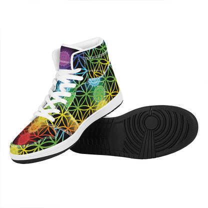Seven Chakras Flower Of Life Print High Top Leather Sneakers