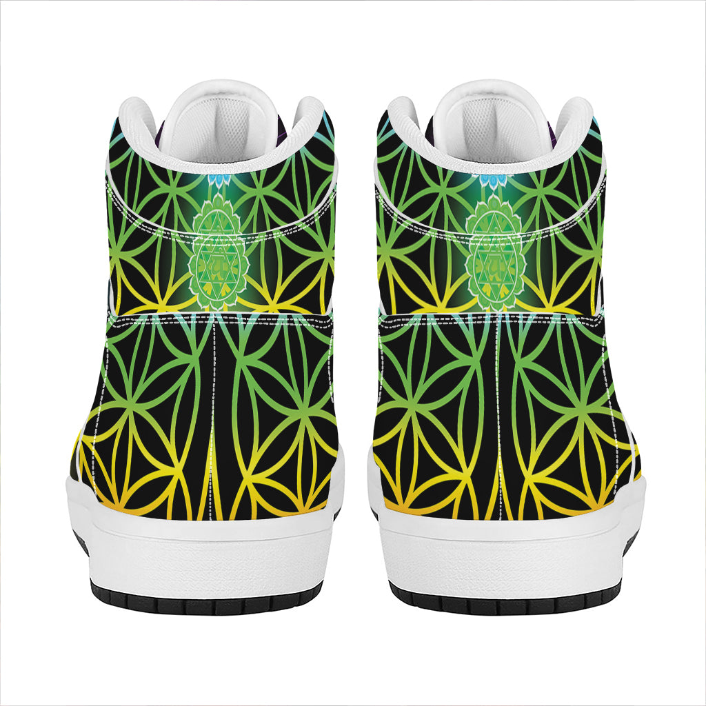Seven Chakras Flower Of Life Print High Top Leather Sneakers