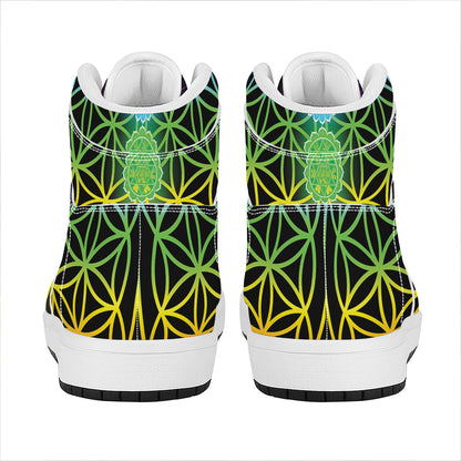 Seven Chakras Flower Of Life Print High Top Leather Sneakers