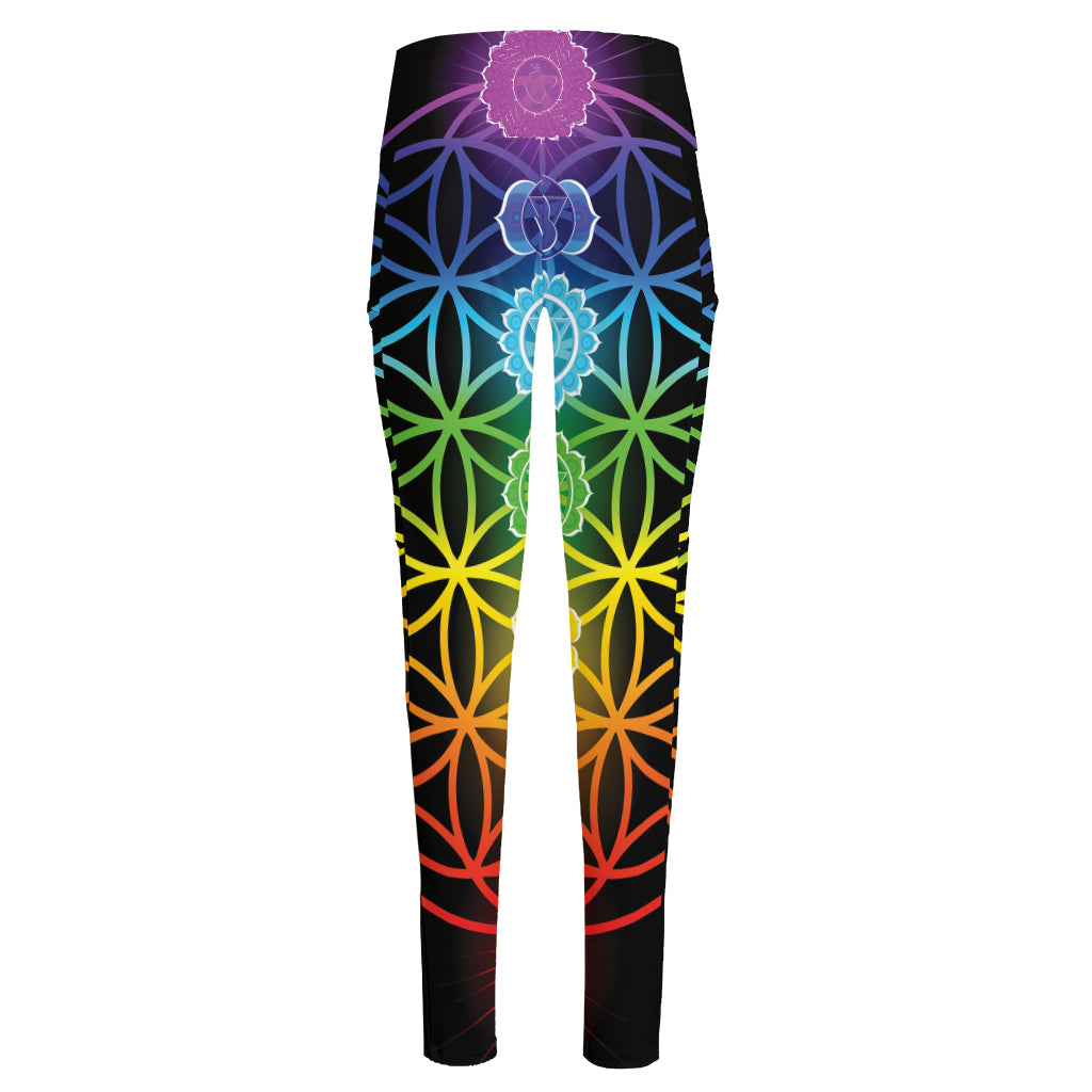 Seven Chakras Flower Of Life Print High-Waisted Pocket Leggings