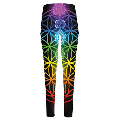 Seven Chakras Flower Of Life Print High-Waisted Pocket Leggings