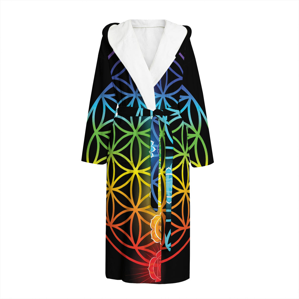 Seven Chakras Flower Of Life Print Hooded Bathrobe