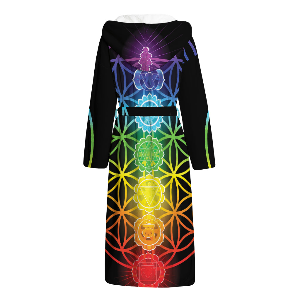 Seven Chakras Flower Of Life Print Hooded Bathrobe