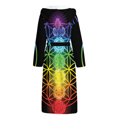 Seven Chakras Flower Of Life Print Hooded Bathrobe
