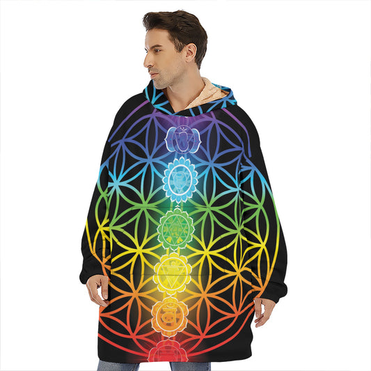 Seven Chakras Flower Of Life Print Hoodie Blanket