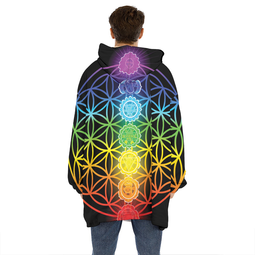 Seven Chakras Flower Of Life Print Hoodie Blanket