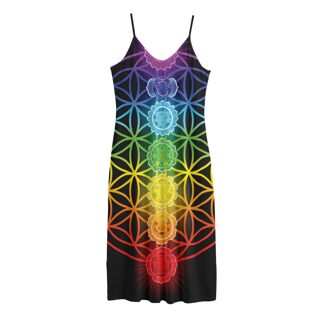 Seven Chakras Flower Of Life Print Jersey Midi Cami Dress