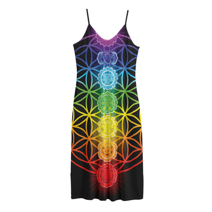 Seven Chakras Flower Of Life Print Jersey Midi Cami Dress