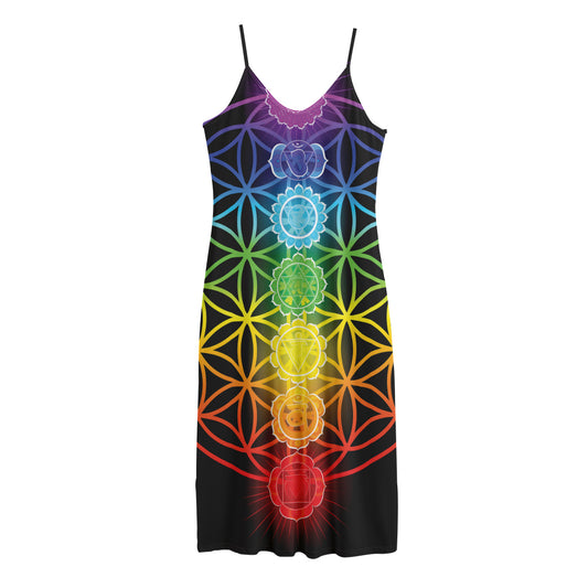 Seven Chakras Flower Of Life Print Jersey Midi Cami Dress