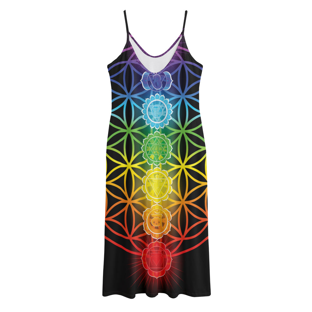 Seven Chakras Flower Of Life Print Jersey Midi Cami Dress