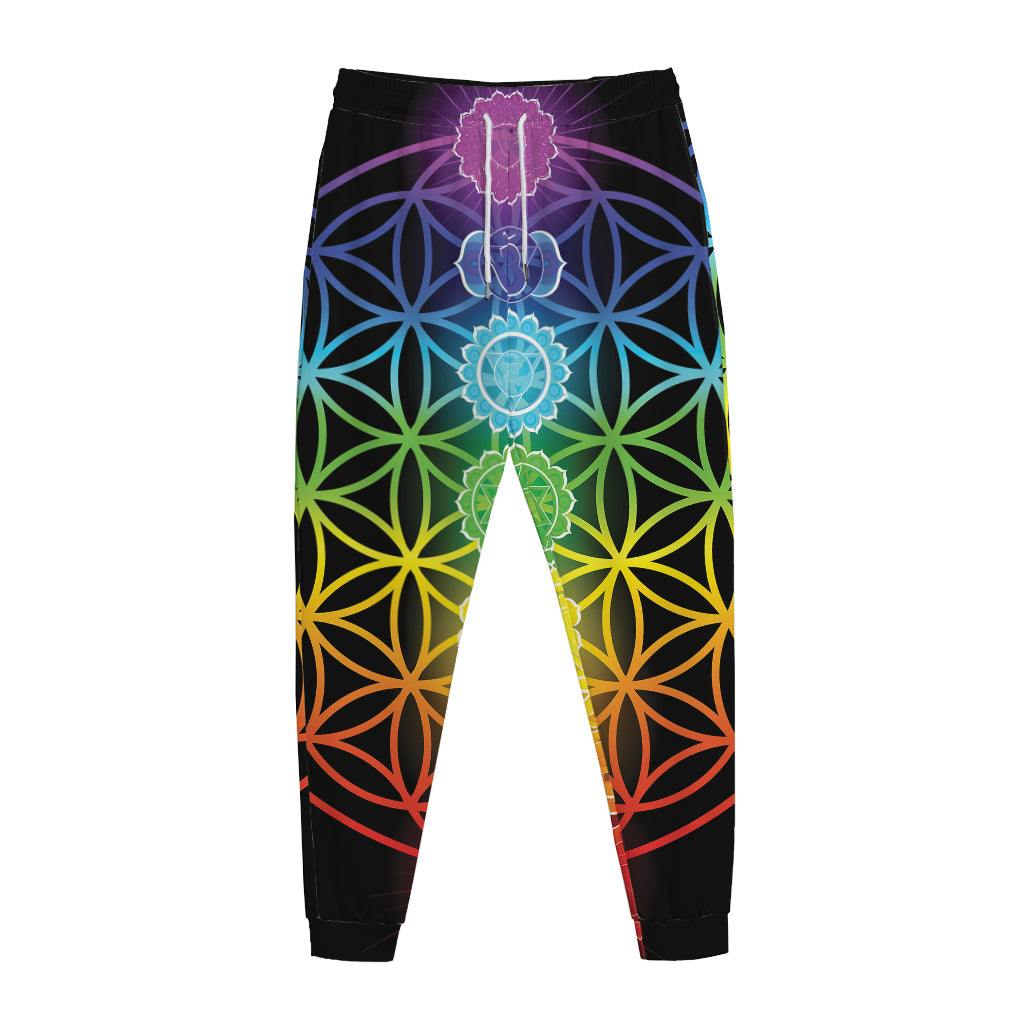 Seven Chakras Flower Of Life Print Jogger Pants