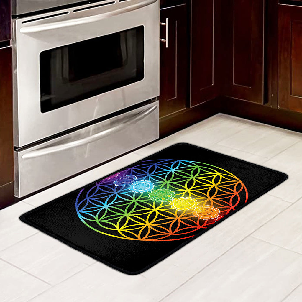 Seven Chakras Flower Of Life Print Kitchen Mat