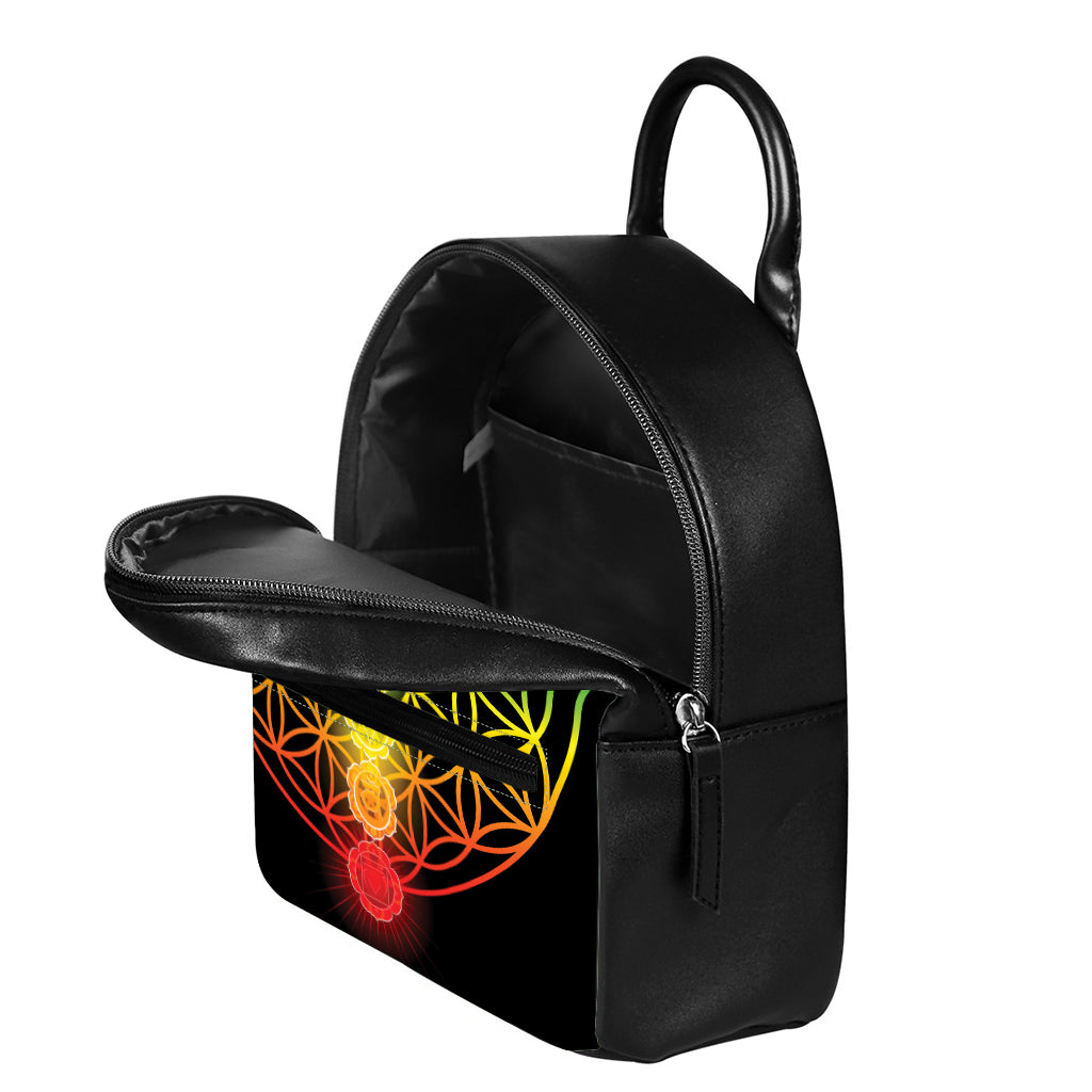 Seven Chakras Flower Of Life Print Leather Backpack
