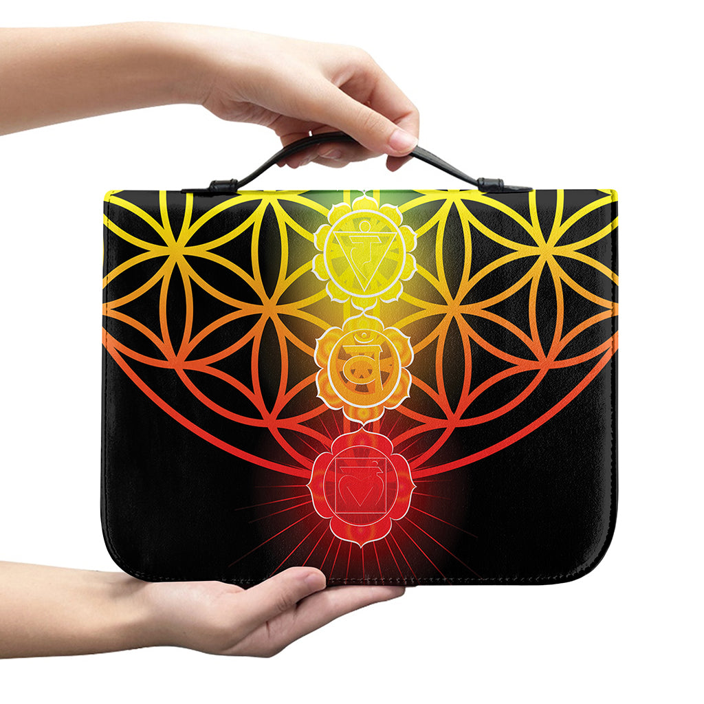 Seven Chakras Flower Of Life Print Leather Bible Cover