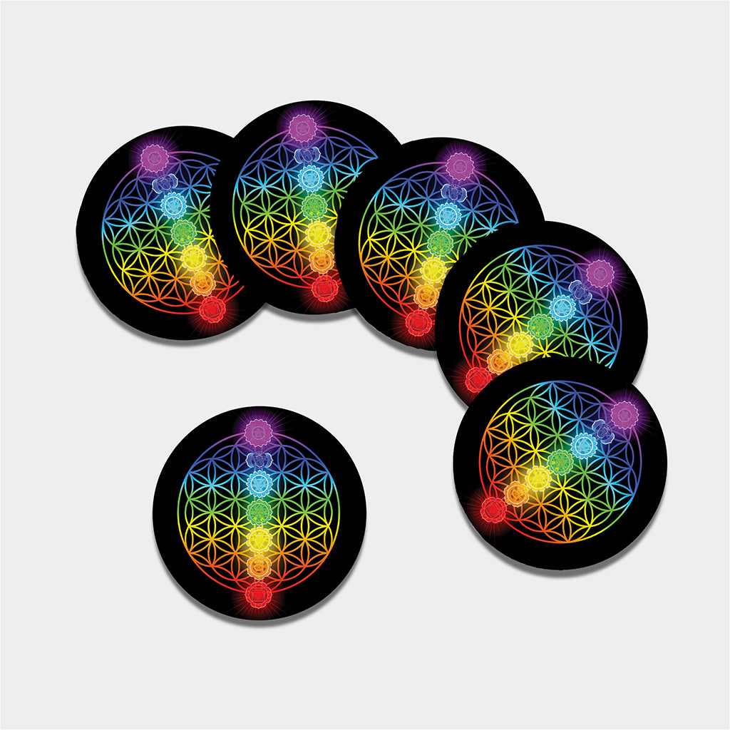 Seven Chakras Flower Of Life Print Leather Coaster Set