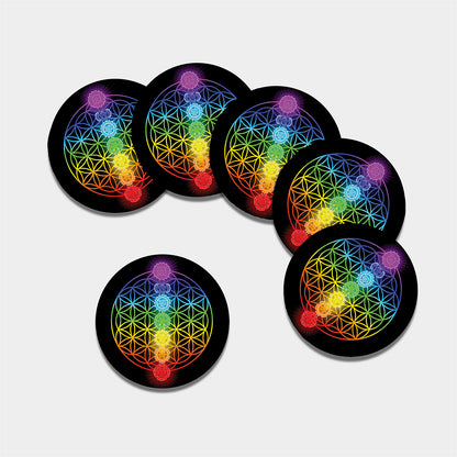 Seven Chakras Flower Of Life Print Leather Coaster Set