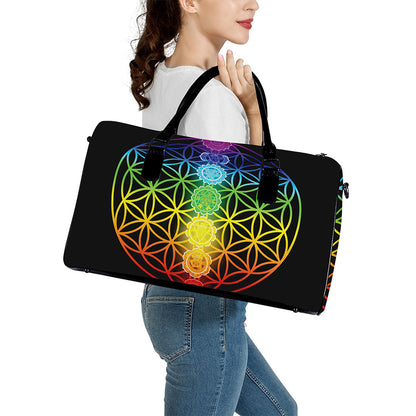 Seven Chakras Flower Of Life Print Leather Duffle Bag
