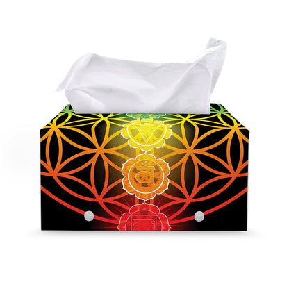 Seven Chakras Flower Of Life Print Leather Tissue Box Cover