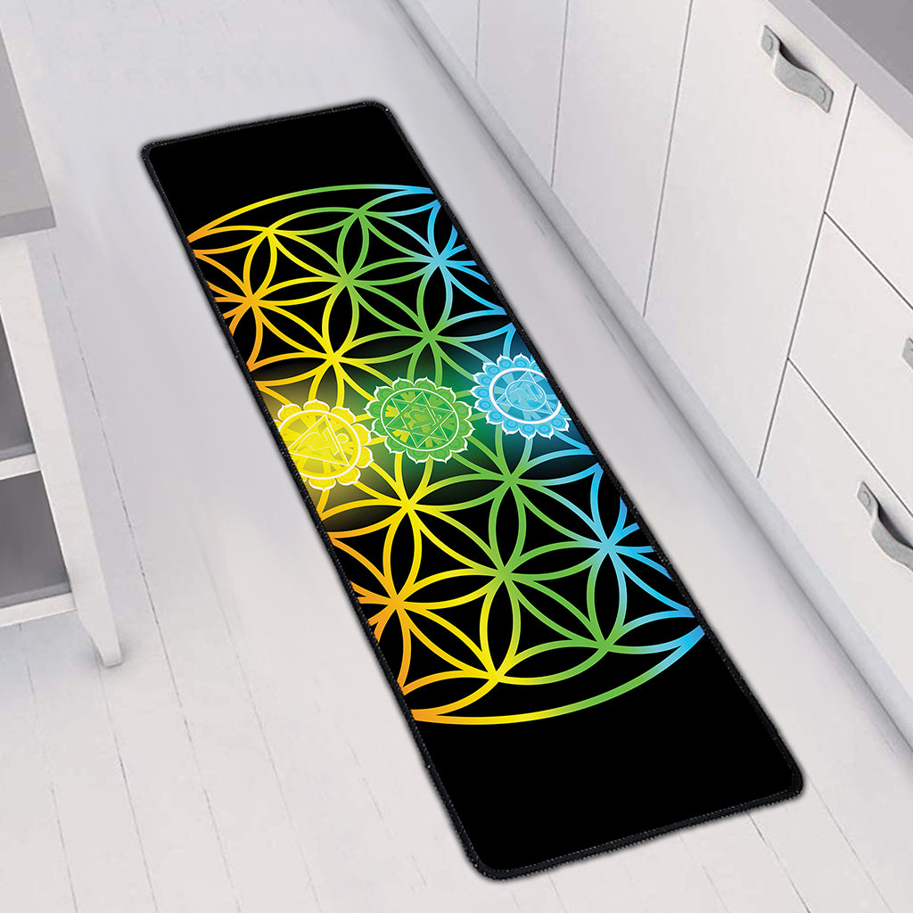 Seven Chakras Flower Of Life Print Long Kitchen Mat