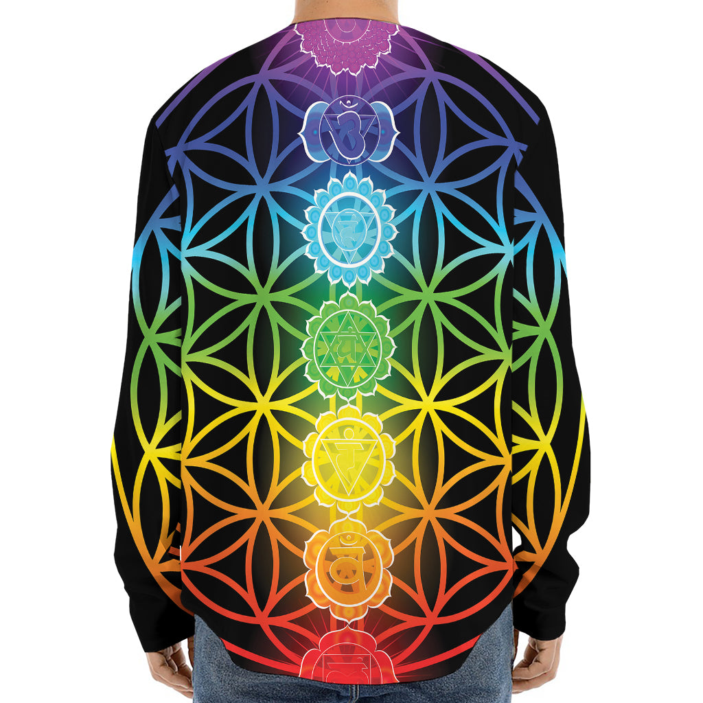 Seven Chakras Flower Of Life Print Long Sleeve Baseball Jersey