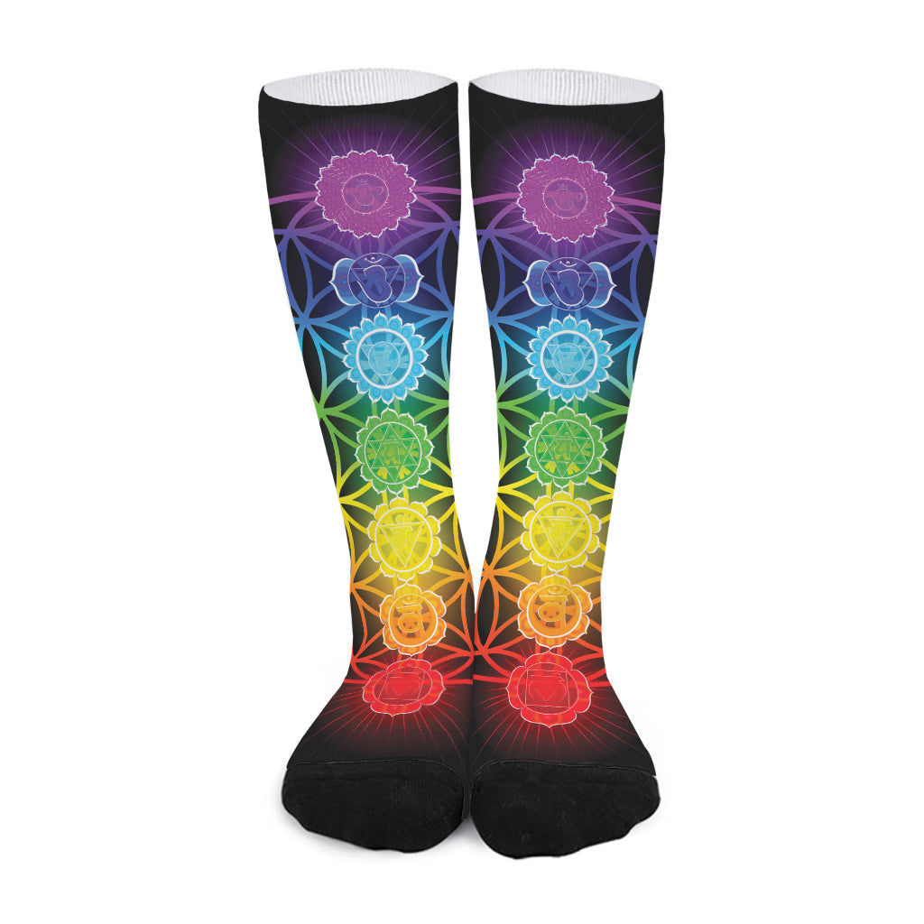 Seven Chakras Flower Of Life Print Long Socks