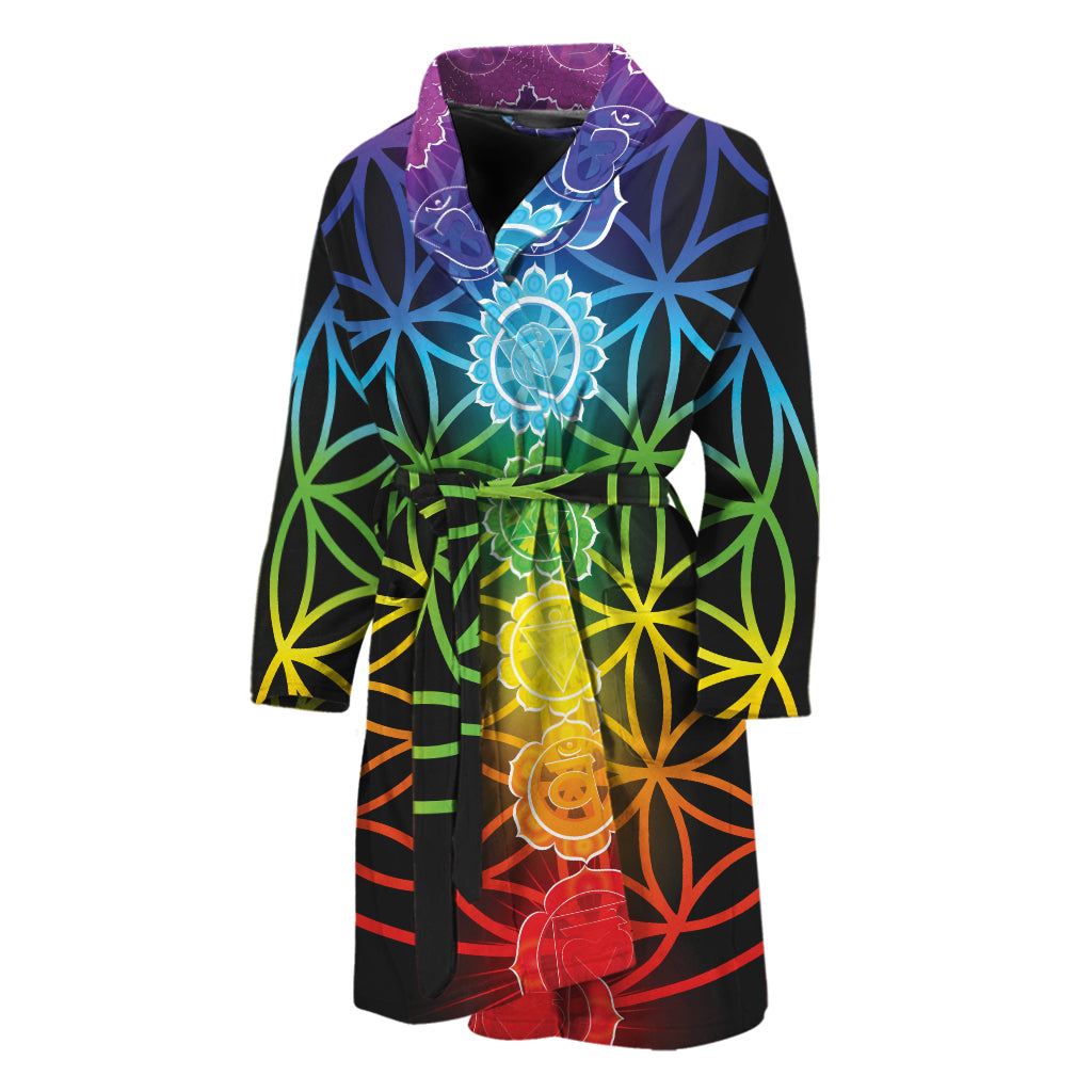 Seven Chakras Flower Of Life Print Men's Bathrobe