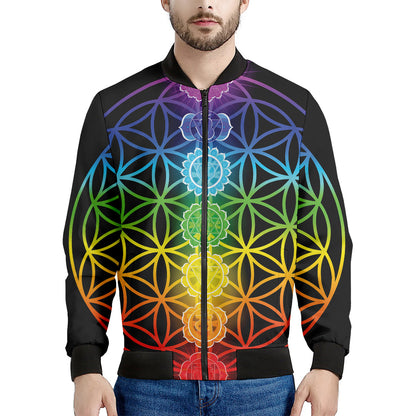 Seven Chakras Flower Of Life Print Men's Bomber Jacket