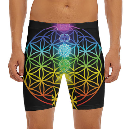 Seven Chakras Flower Of Life Print Men's Long Boxer Briefs