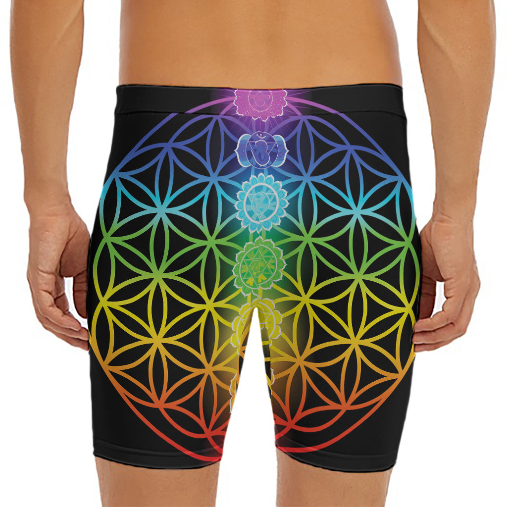 Seven Chakras Flower Of Life Print Men's Long Boxer Briefs