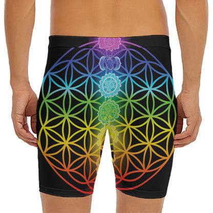 Seven Chakras Flower Of Life Print Men's Long Boxer Briefs