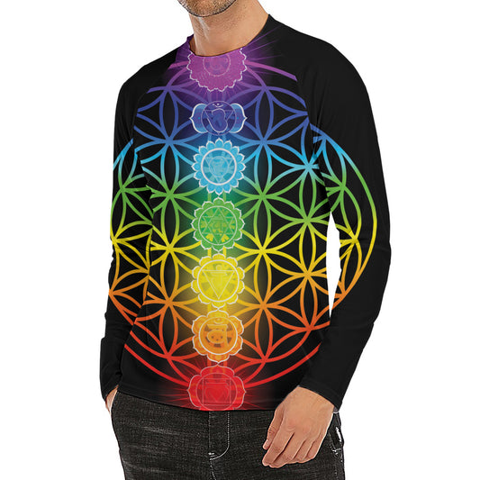 Seven Chakras Flower Of Life Print Men's Long Sleeve Rash Guard