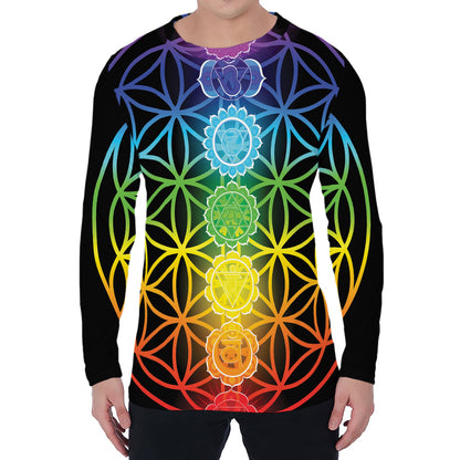 Seven Chakras Flower Of Life Print Men's Long Sleeve T-Shirt