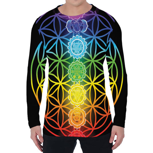 Seven Chakras Flower Of Life Print Men's Long Sleeve T-Shirt