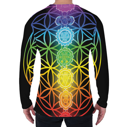 Seven Chakras Flower Of Life Print Men's Long Sleeve T-Shirt