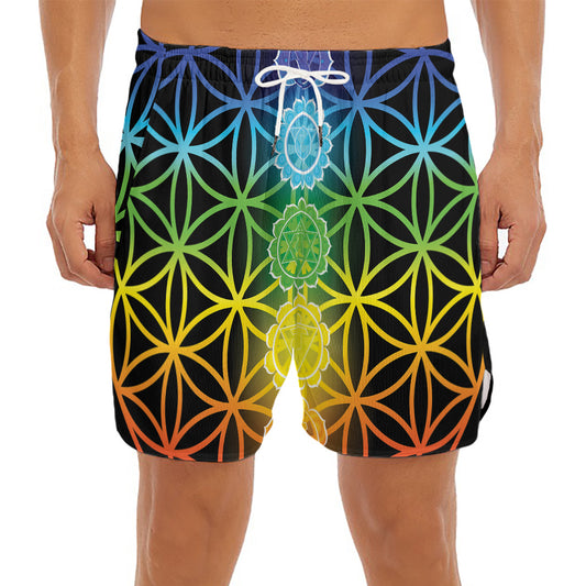 Seven Chakras Flower Of Life Print Men's Split Running Shorts