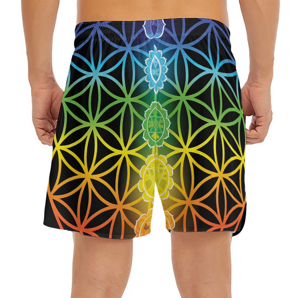 Seven Chakras Flower Of Life Print Men's Split Running Shorts