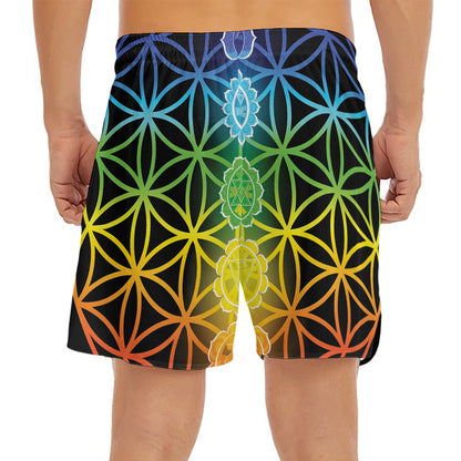 Seven Chakras Flower Of Life Print Men's Split Running Shorts